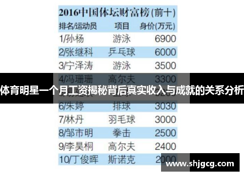 体育明星一个月工资揭秘背后真实收入与成就的关系分析